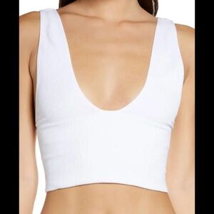 Free People Intimately M/L White Ribbed Deep Scoop Neck Crop Top